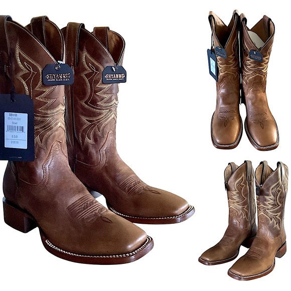Shyanne Brown Leather Western Boots Square Toe Cream Stitching Women’s 8.5 NEW - Picture 1 of 16